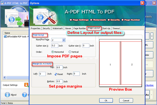 A-PDF HTML to PDF batch mode page layout